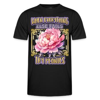 Peony Botanical Illustration, Peony Saying - Men's Functional T-Shirt - black - Front - AI Model Male 178 dark (178cm)
