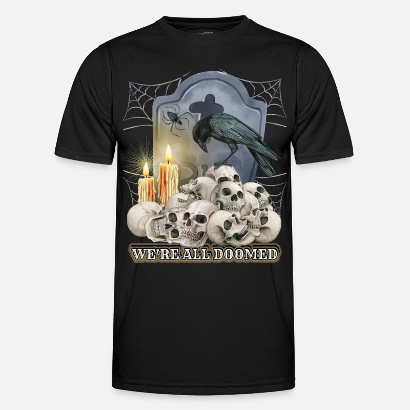 Unheimlicher Totenschädel, schwarzer Rabe, Spinne Männer Funktions-T-Shirt