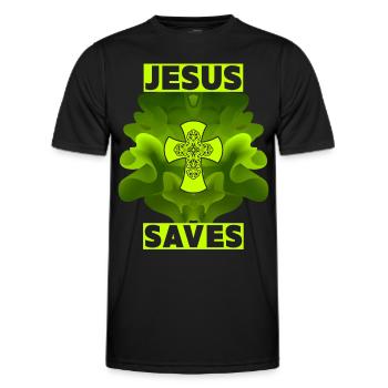 Jésus-Christ, Croix Chrétienne, Jésus Sauve - T-shirt sport Homme - noir - Devant - AI Model Male 178 dark (178cm)