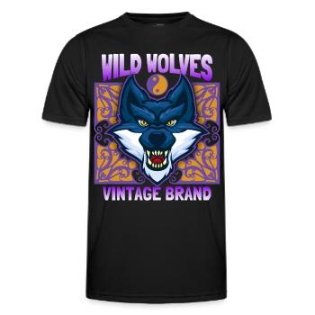 Wilder Wolf, Wolf Portrait, lustiger Wolfskopf - Männer Funktions-T-Shirt - Schwarz - Vorne - AI Model Male 178 dark (178cm)