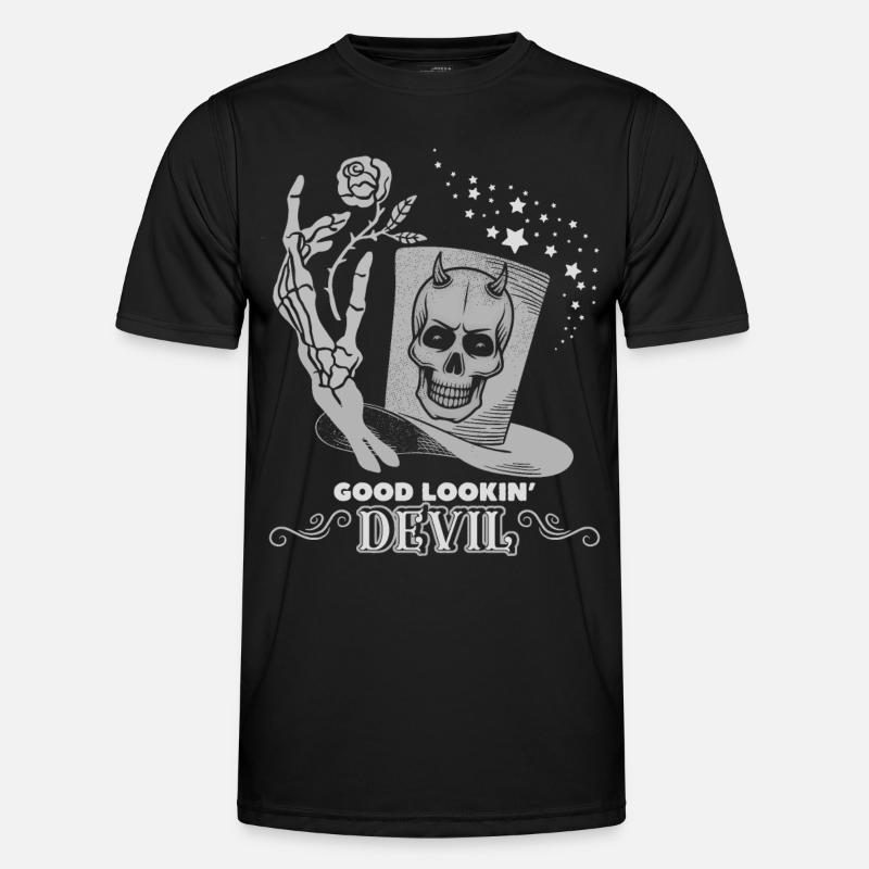 Teufel-Devil, Satan Spruch Skelett Hand mit Rose Männer Funktions-T-Shirt