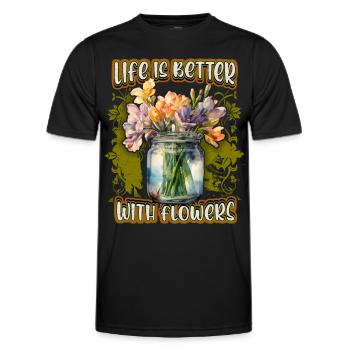 Freesias, Vintage Botanical Floral Illustration - Men's Functional T-Shirt - black - Front - AI Model Male 178 dark (178cm)