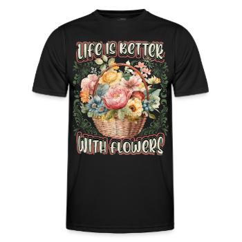Vintage Blumenkorb, Viktorianische Retro Blumen - Männer Funktions-T-Shirt - Schwarz - Vorne - AI Model Male 178 dark (178cm)