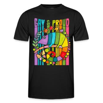 Dicton caméléon arc-en-ciel lgbtq+, gay et fier - T-shirt sport Homme - noir - Devant - AI Model Male 178 dark (178cm)