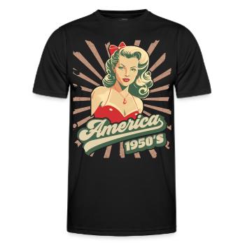 America, USA, Rock'n'Roll, 1950s, Pinup - Men's Functional T-Shirt - black - Front - AI Model Male 178 dark (178cm)