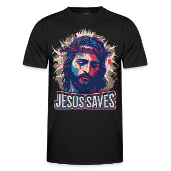 Jesus Christus mit Dornenkrone auf dem Passionsweg - Männer Funktions-T-Shirt - Schwarz - Vorne - AI Model Male 178 dark (178cm)