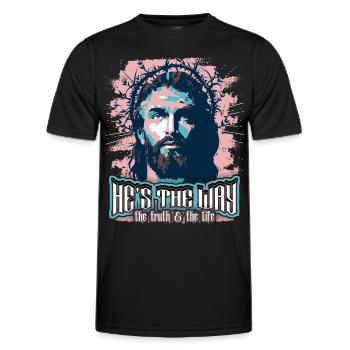 Jesus Christus mit Dornenkrone christlicher Spruch - Männer Funktions-T-Shirt - Schwarz - Vorne - AI Model Male 178 dark (178cm)