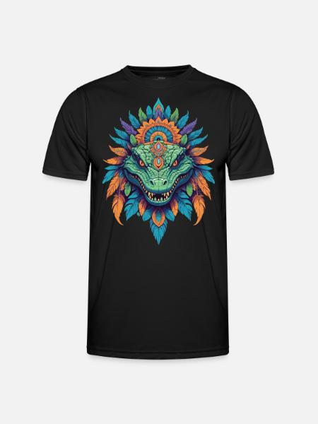 Crocodile Totem Animal Mandala Design - Men's Functional T-Shirt - black