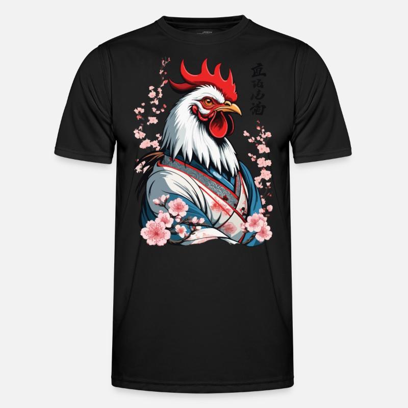Samurai Bild Retro Design Hahn Kampfkunst Männer Funktions-T-Shirt