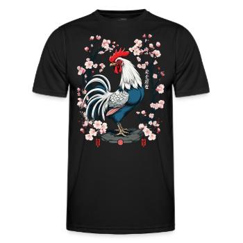 Asian Rooster Cherry Blossoms Aesthetic Design - Men's Functional T-Shirt - black - Front - AI Model Male 178 dark (178cm)