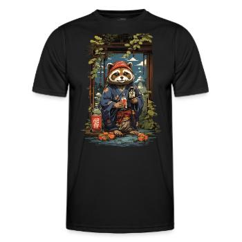 Vintage Kunst Marderhund Japanischer Sake - Männer Funktions-T-Shirt - Schwarz - Vorne - AI Model Male 178 dark (178cm)