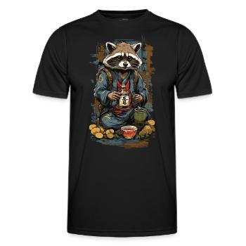 Japanischer Sake Vintage Kunst Waschbär Design - Männer Funktions-T-Shirt - Schwarz - Vorne - AI Model Male 178 dark (178cm)