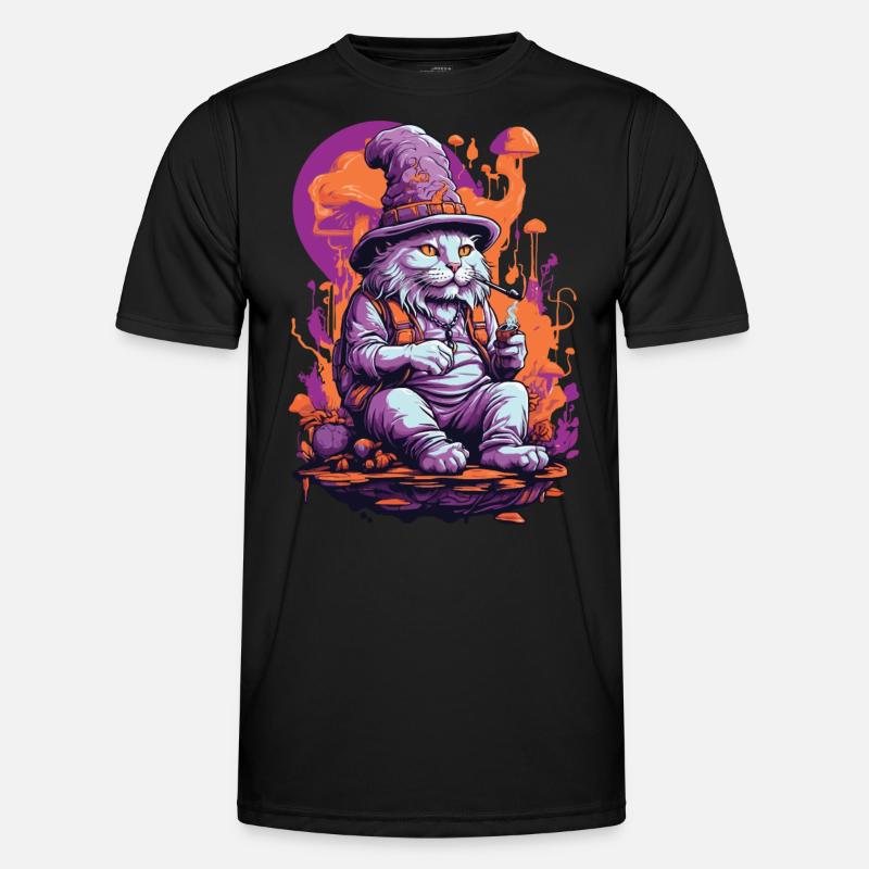Psychedelic Art Wald Pilze Goa Trance Katze Männer Funktions-T-Shirt