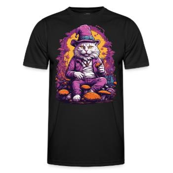 Chat psychédélique Art musique Festival champignons des bois - T-shirt sport Homme - noir - Devant - AI Model Male 178 dark (178cm)