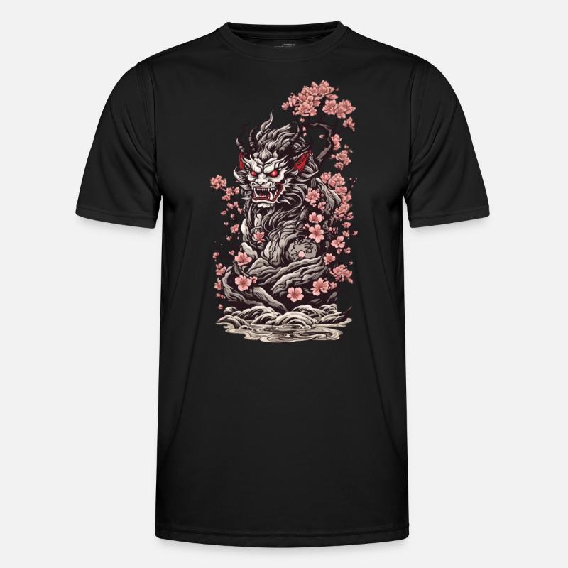 Kirschblüten Yokai Oni Ukiyo-E Ästhetik - Männer Funktions-T-Shirt - Schwarz
