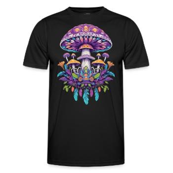 Feather Mandala Mushrooms Spiritual Design - Men's Functional T-Shirt - black - Front - AI Model Male 178 dark (178cm)