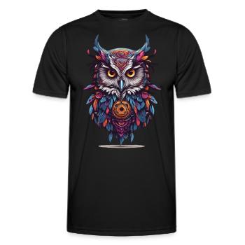 Owl Spiritual Mandala Dream Catcher Design - Men's Functional T-Shirt - black - Front - AI Model Male 178 dark (178cm)