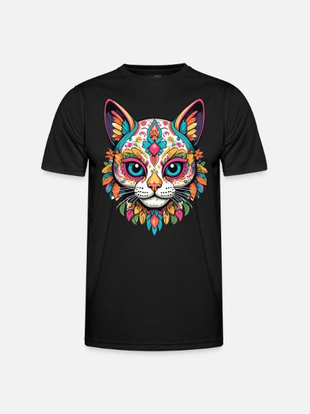 Cat Iconic Sugar Skull Mexican - Men's Functional T-Shirt - black