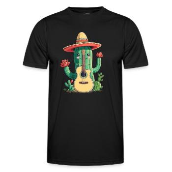 Cactus Mexican mariachi guitarist musician - Men's Functional T-Shirt - black - Front - AI Model Male 178 dark (178cm)