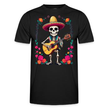 Mexican mariachi skeleton guitarist - Men's Functional T-Shirt - black - Front - AI Model Male 178 dark (178cm)