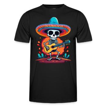 Mexican mariachi skeleton guitarist - Men's Functional T-Shirt - black - Front - AI Model Male 178 dark (178cm)