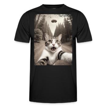 Lustiges Katzen Selfie Außerirdisches Raumschiff - Männer Funktions-T-Shirt - Schwarz - Vorne - AI Model Male 178 dark (178cm)