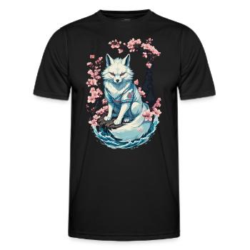 Weißer Kitsune Fuchs Japanische Kirschblüten - Männer Funktions-T-Shirt - Schwarz - Vorne - AI Model Male 178 dark (178cm)