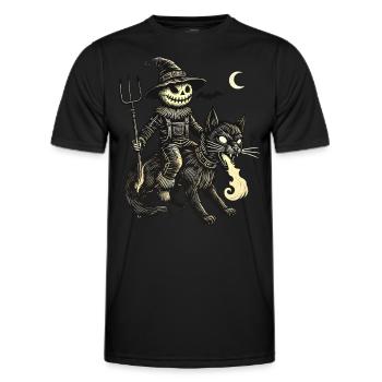 Gruselige Teufelskatze Düsterer Katzenreiter - Männer Funktions-T-Shirt - Schwarz - Vorne - AI Model Male 178 dark (178cm)