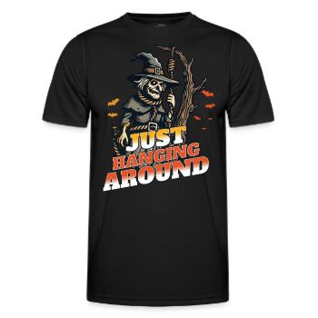 Lustiger Halloween Spruch Just Hanging Around - Männer Funktions-T-Shirt - Schwarz - Vorne - AI Model Male 178 dark (178cm)