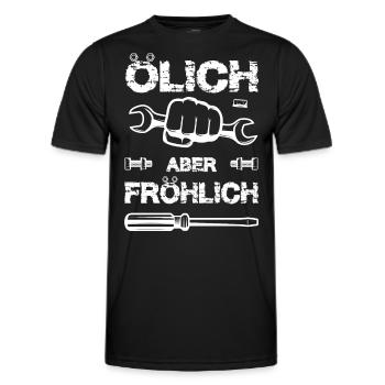 Ölich aber fröhlich Schrauber Mechaniker ölig - Männer Funktions-T-Shirt - Schwarz - Vorne - AI Model Male 178 dark (178cm)