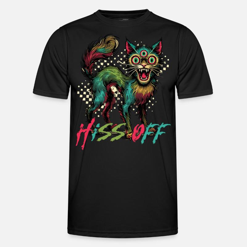 Psychedelic Cat Hiss Off Design - Men's Functional T-Shirt - black