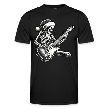 Skeleton rocks guitar with santa hat - Men's Functional T-Shirt - black - Front - AI Model Male 178 dark (178cm)