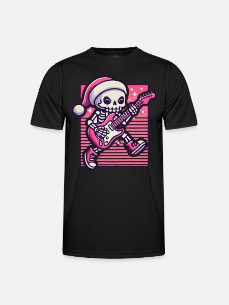 Christmas Skeleton Guitarist Rocks - Men's Functional T-Shirt - black