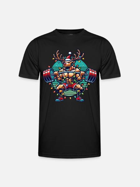 Christmas Bodybuilder Reindeer Muscle Power - Men's Functional T-Shirt - black