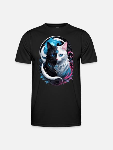 Chat fantasy yin et yang - T-shirt sport Homme - noir