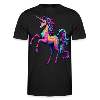 Psychedelisches Neon-Einhorn – Buntes Fantasy-Pferd - Männer Funktions-T-Shirt - Schwarz - Vorne - AI Model Male 178 dark (178cm)