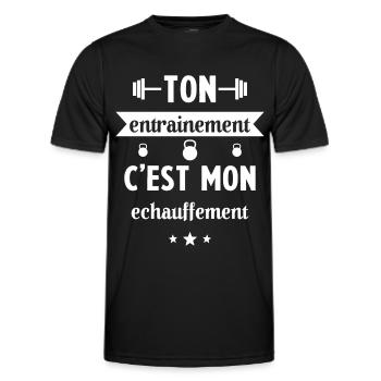 Ton entrainement c'est mon échauffement Humour - T-shirt sport Homme - noir - Devant - AI Model Male 178 dark (178cm)