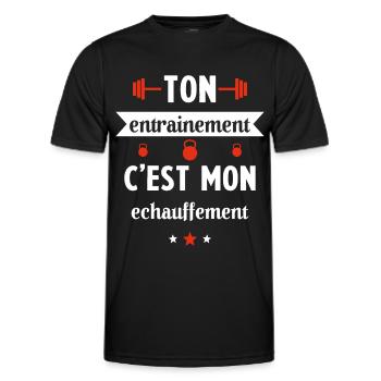 Ton entrainement c'est mon échauffement Humour - T-shirt sport Homme - noir - Devant - AI Model Male 178 dark (178cm)
