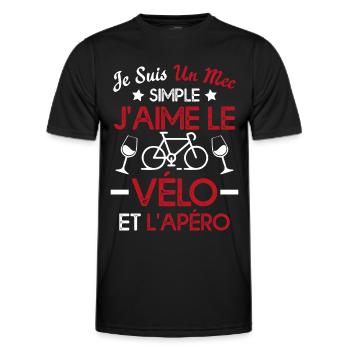 Je suis un mec simple j'aime le vélo et l'apéro - T-shirt sport Homme - noir - Devant - AI Model Male 178 dark (178cm)
