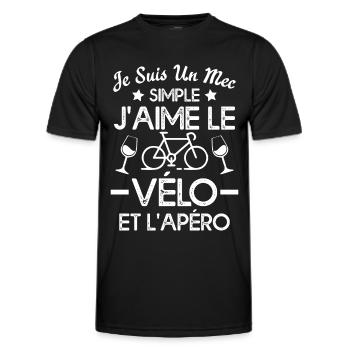 Je suis un mec simple j'aime le vélo et l'apéro - T-shirt sport Homme - noir - Devant - AI Model Male 178 dark (178cm)