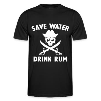 Économiser de l’eau, boire du rhum - T-shirt sport Homme - noir - Devant - AI Model Male 178 dark (178cm)