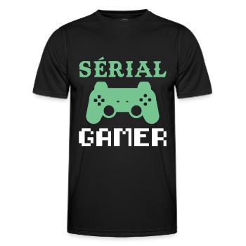 Sérial Gamer humour console jeux vidéos ado geek - T-shirt sport Homme - noir - Devant - AI Model Male 178 dark (178cm)