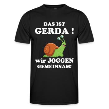 This is Gerda We jog together Running Slow - Men's Functional T-Shirt - black - Front - AI Model Male 178 dark (178cm)