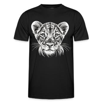 Zarte Unschuld: Sibirischer Löwenjunges in Weiß - Männer Funktions-T-Shirt - Schwarz - Vorne - AI Model Male 178 dark (178cm)