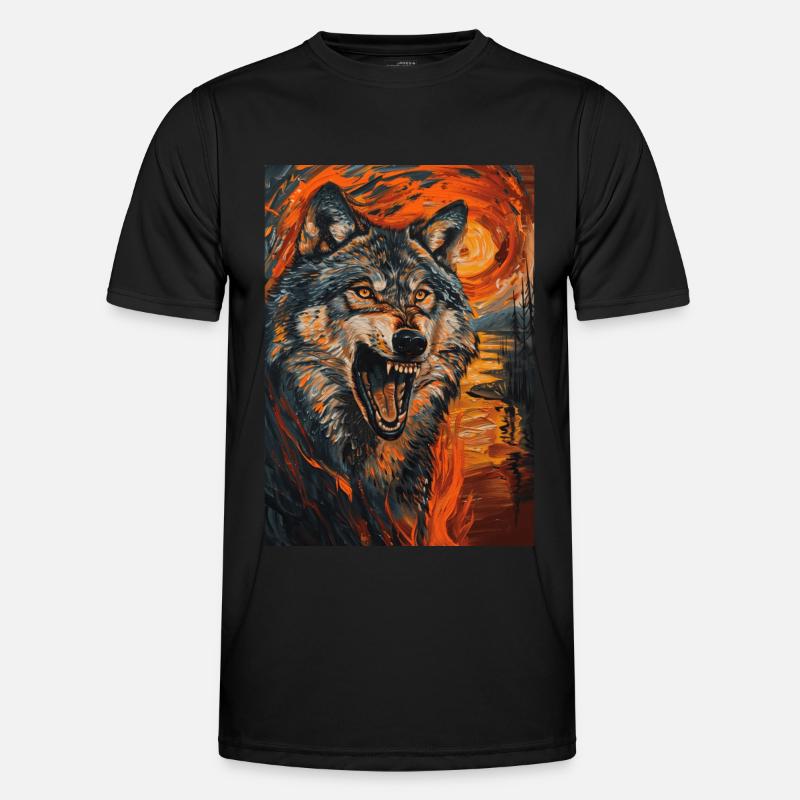 Wolf - Männer Funktions-T-Shirt - Schwarz
