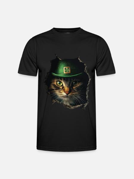 St. Patrick Katze - Männer Funktions-T-Shirt - Schwarz