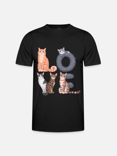 Liebe Katze - Männer Funktions-T-Shirt - Schwarz