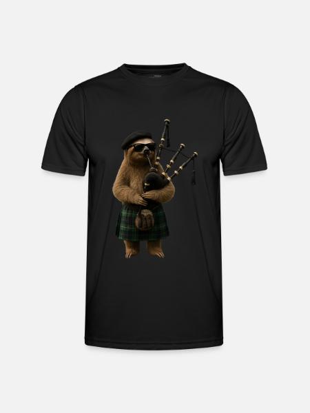 Faultier Dudelsack - Männer Funktions-T-Shirt - Schwarz