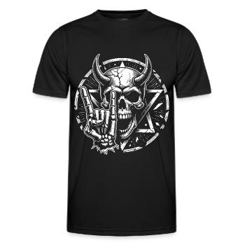 Crâne avec des cornes pentagramme fait des cornes de diable - T-shirt sport Homme - noir - Devant - AI Model Male 178 dark (178cm)