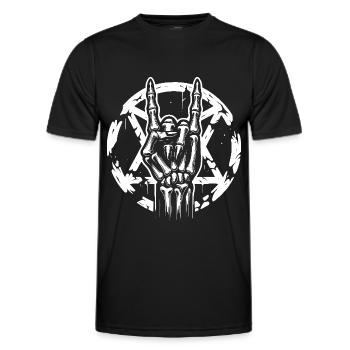 La main en os avec pentagramme fait des cornes de diable - T-shirt sport Homme - noir - Devant - AI Model Male 178 dark (178cm)